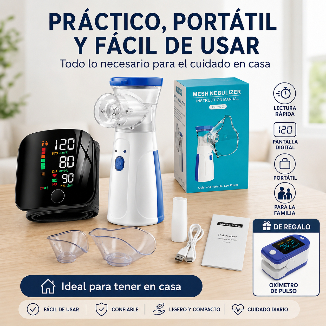 Pack Salud en Casa 3 en 1: Controla Presión, Oxígeno y Respiración Fácilmente | Envío Gratis